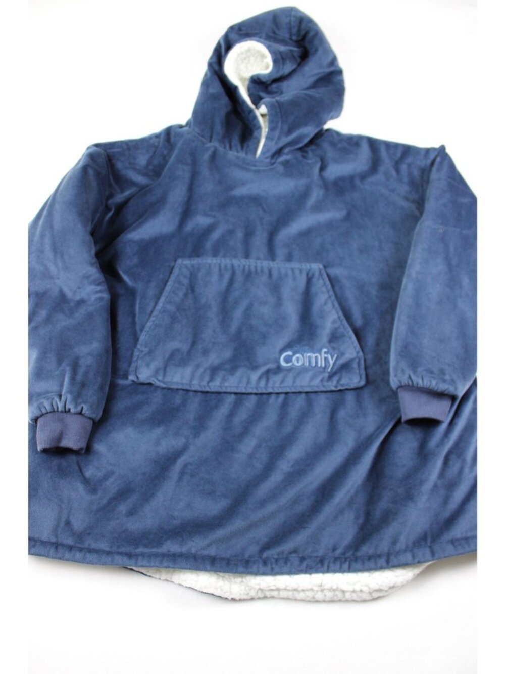 The Comfy Oversized Sherpa-Lined Wearable Blanket Hoodie Navy Blue Cozy Comfort